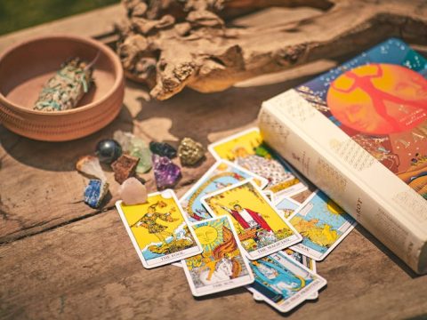 Major Arcana tarot cards laid out showing the journey of the cards