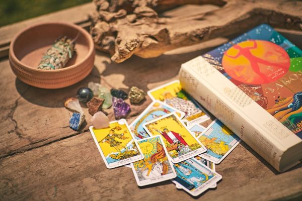 Major Arcana tarot cards laid out showing the journey of the cards